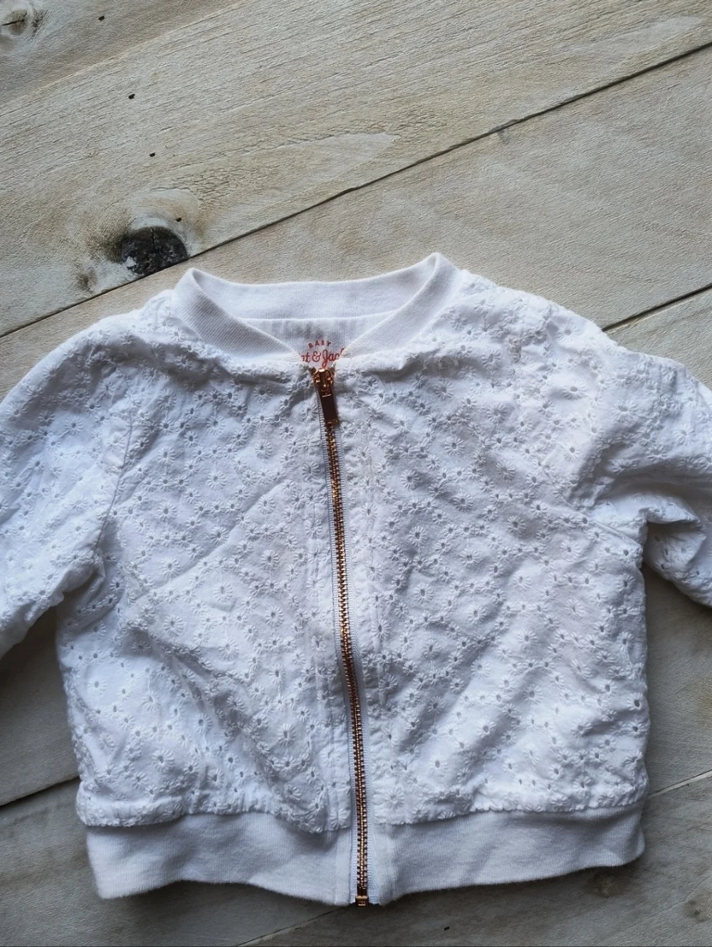 Baby Cat & Jack Girls White Eyelet Jacket Coat White Zip Up Size 6-9 Months